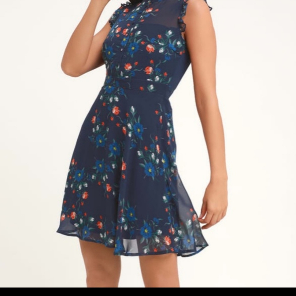 Navy Floral Fit & Flare Dress